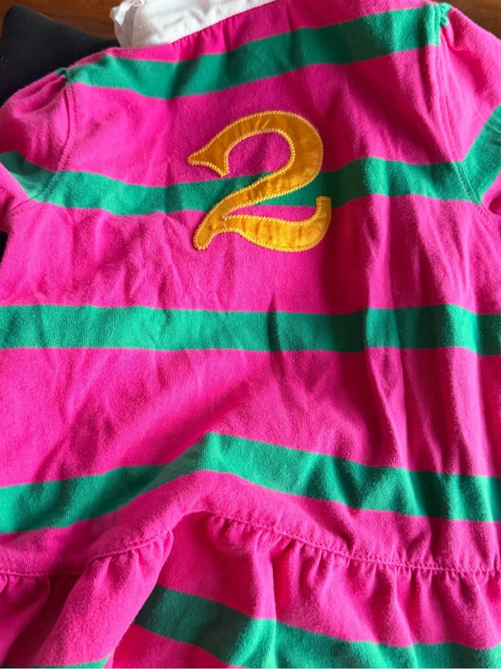 Ralph Lauren Fuchsia & Green Striped Girls' Rugby Dress with White Ruffle Collar